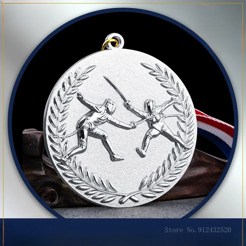 Metal Fencing Relief Medals, Sports Awards Souvenir Martial Arts, School Company Competition Creative Hang your neck Medal, 2Pcs