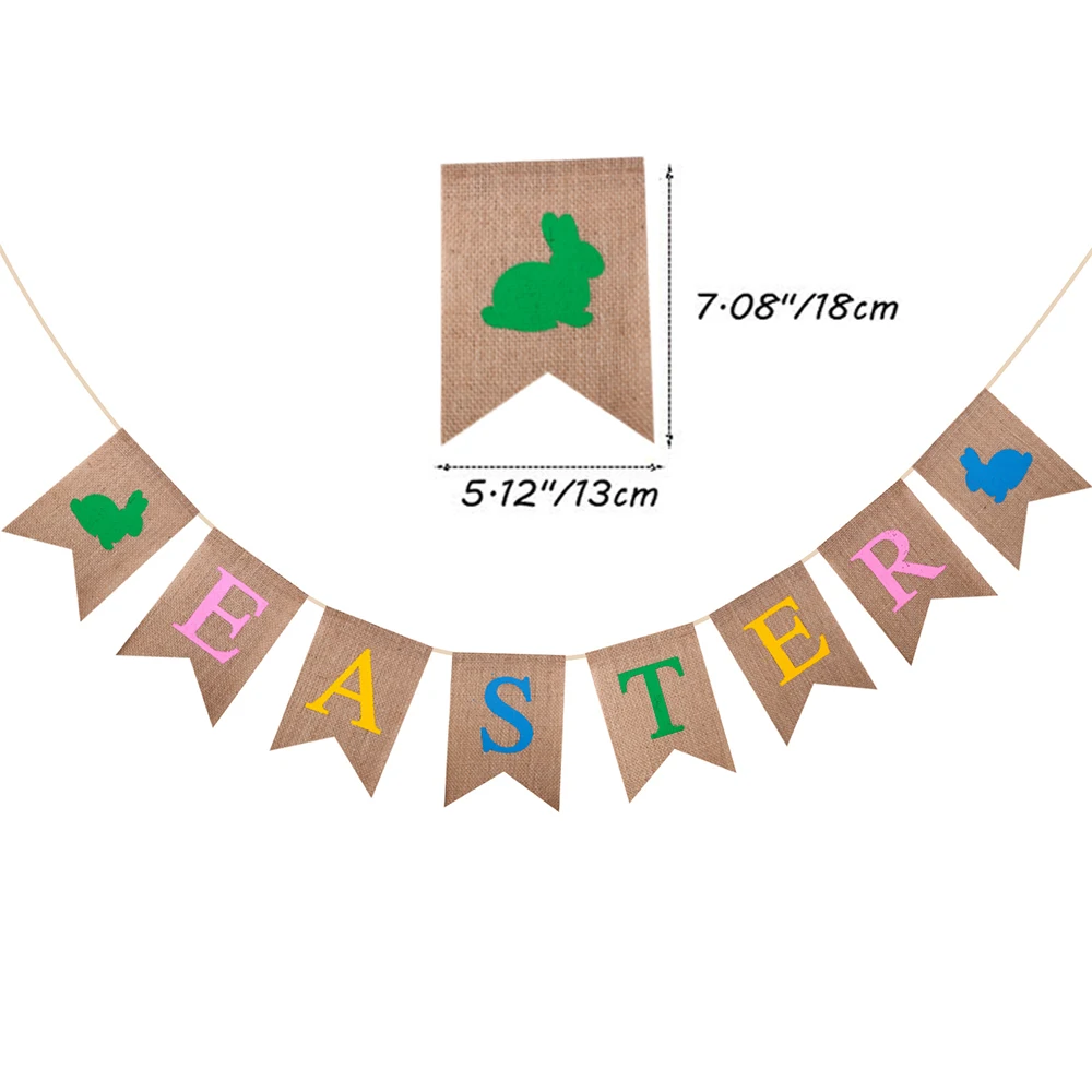 Fröhlicher Osterhase und Karotten-Sackleinen-Banner, rustikales Kaninchen-Hängeschild, Girlande für Ostern, Zuhause, Kamin, Dekorationszubehör – Detail 6