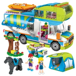 Bloc de construction cœur série Friends, pour filles, Club d'amis, rose, bleu, café, gâteau, camping car, jouets cadeaux compatibles, en Stock 