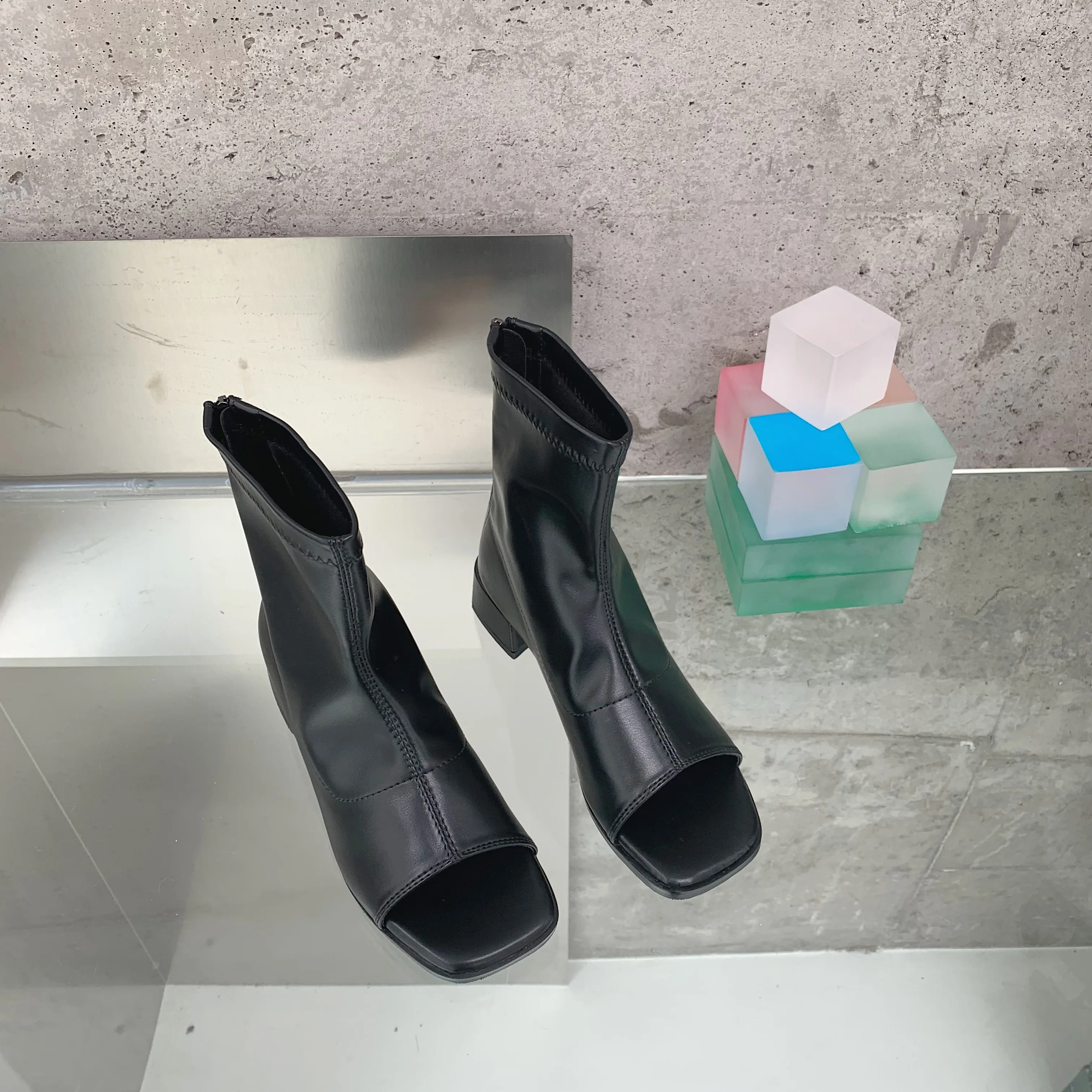 Open Toe Sewing Ankle Boots Summer Bootie Women Cuban Low Heel Rome Gladiator Sandals Spring Autumn Shoes Apricot Black Girl Women s Boots AliExpress