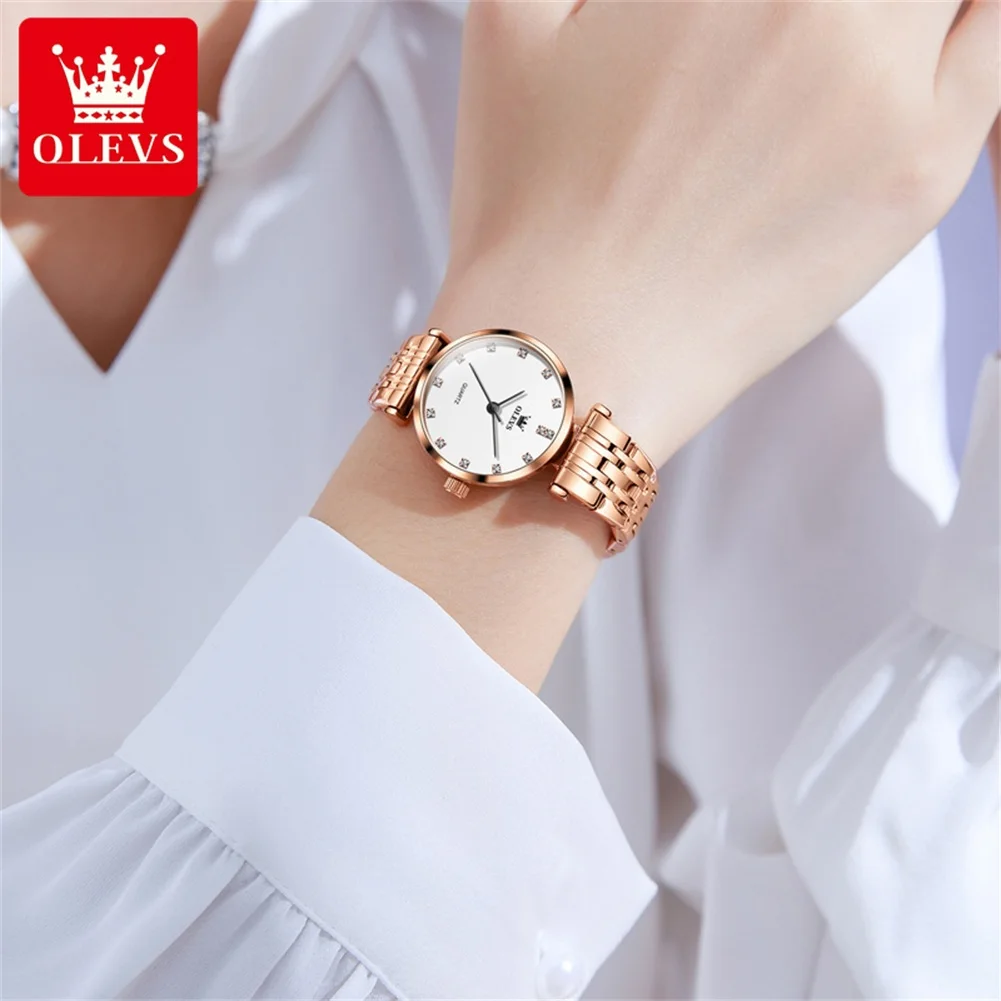 OLEVS Brand Fashion Simple Quartz Watch Women Luxury Rose Gold Stainless Steel Strap Waterproof Womens Watches Relogio Feminino