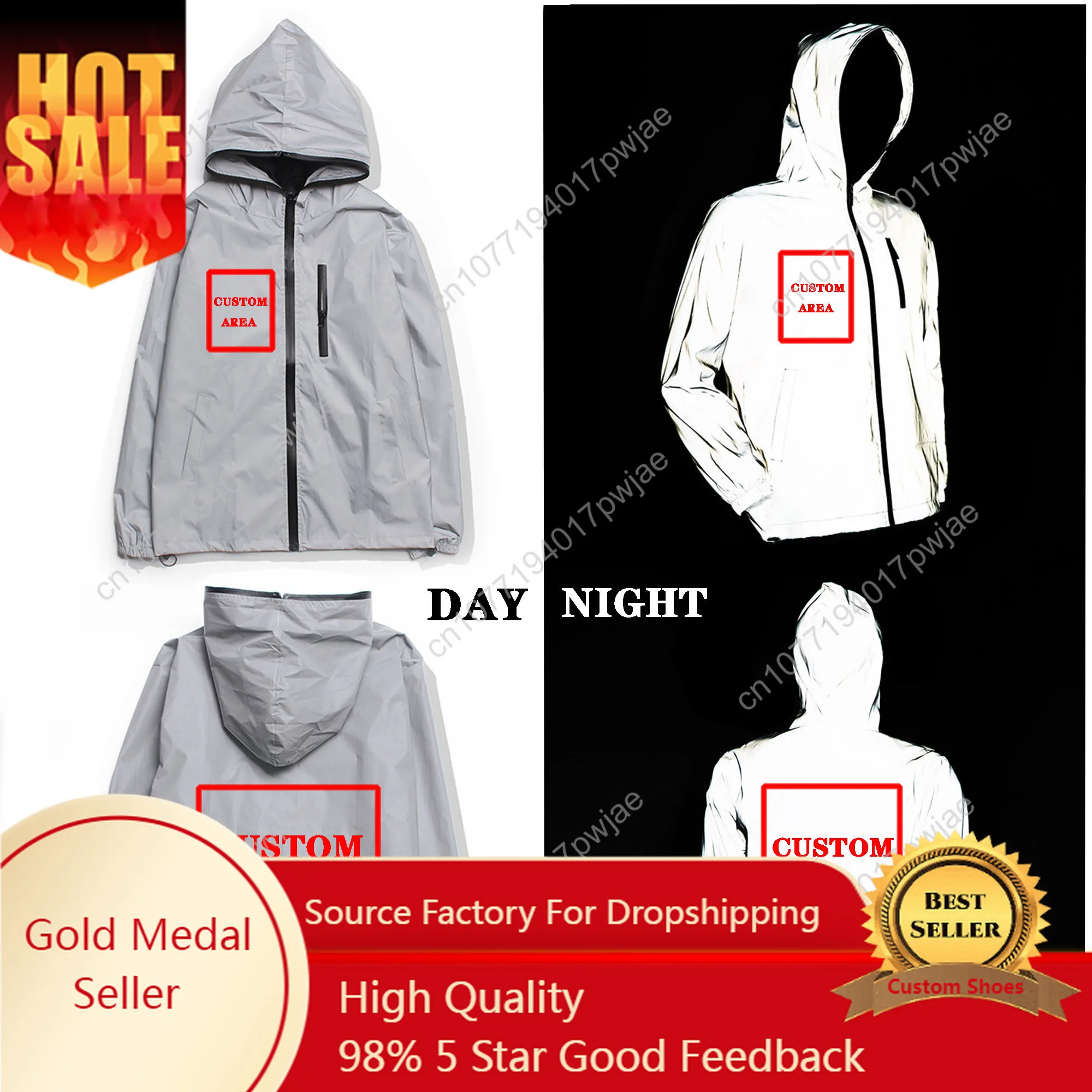 Custom Reflective Jacket Mens Womens Coat Hooded Windbreaker Runing Outdoor Jackets Cycling Hiking Zipper Customized Hoodie