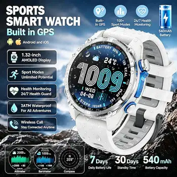 Nuovo Smartwatch GPS con Bussola, Modalità Sport, Impermeabile 3ATM, Monitoraggio della Salute, Salute Femminile, Schermo AMOLED da 1,32 Pollici, Smartwatch da Uomo
