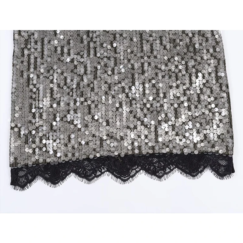 Women Lace Splice Midi Skirt Sequin Elegant Long Skirts 2026 New Fashion Lady Spring Summer Evening Party Skirts ﻿