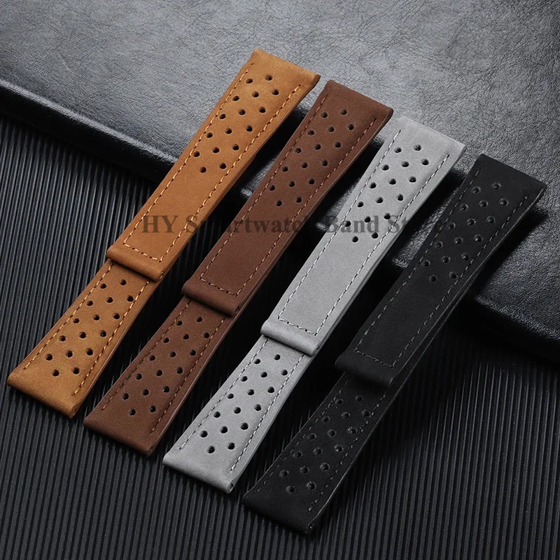 Genuine Leather Watch Strap with Brushed Cowhide and Solid Folding Buckle
