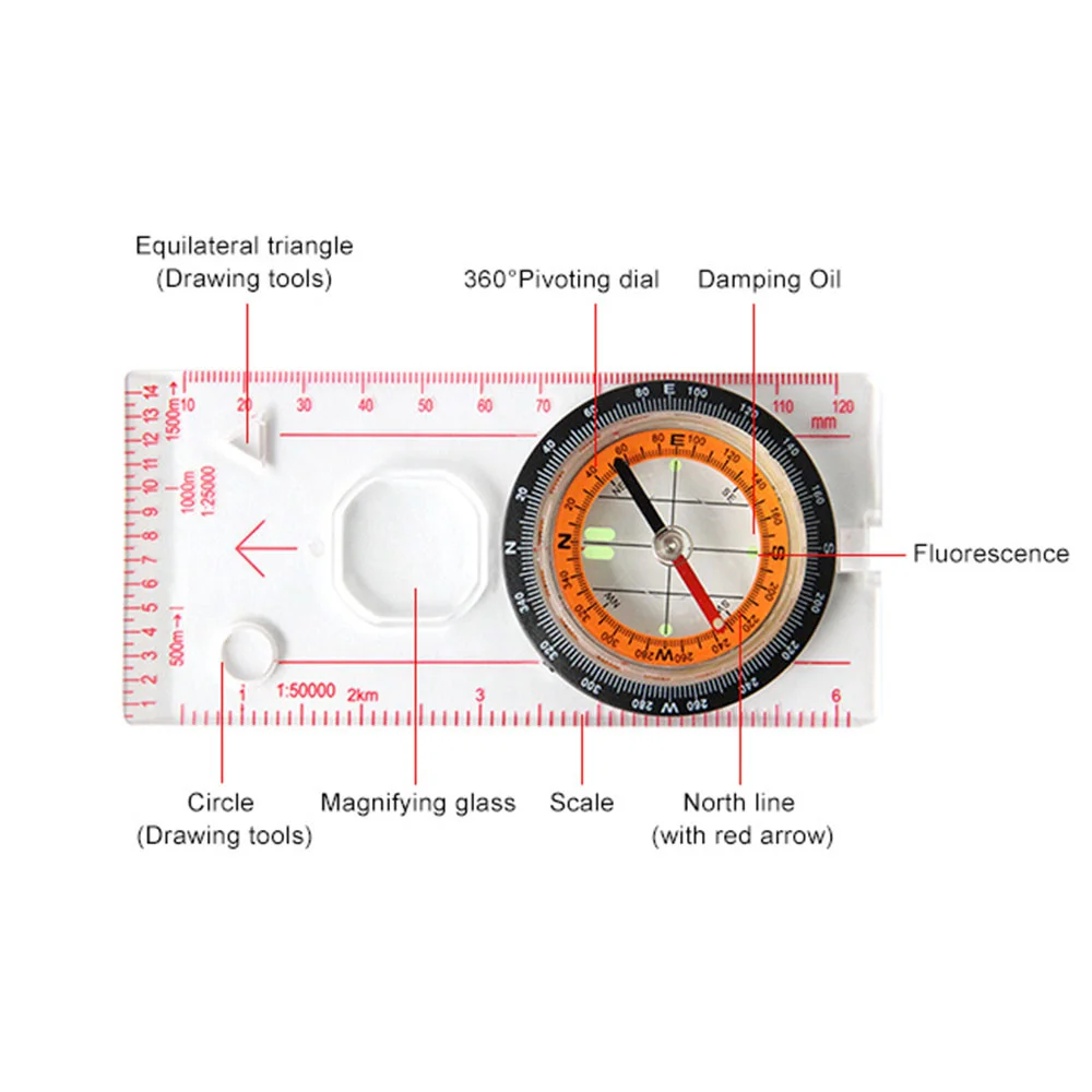 Orienteering Compass Hiking Compass Professional Portable Magnifying Compass Ruler Advanced Scout Compass Camping Navigation