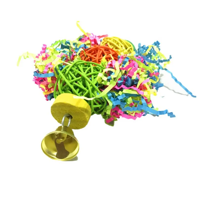 Pet Bird Parrot Chewing Cotton Rope Toys Parrot Cage Paper Shredder Toy Sepak Takraw Bamboo Net Brushed Grass for Play Excercise