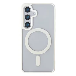 Acrylic Hard PC Clear Magnetic Case with Solid Color Frame Back Cover for Samsung S23Ultra (White)