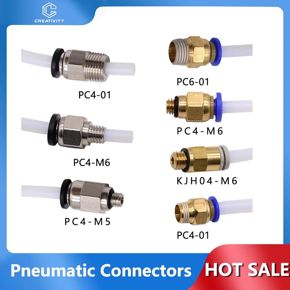 PC4-M6 PC4-M5 PC4-01 PC6-01 KJH04-M6 Pneumatic Connectors For PTFE Tube Coupler j-head Fittings Ender 3 CR10 3D Printer
