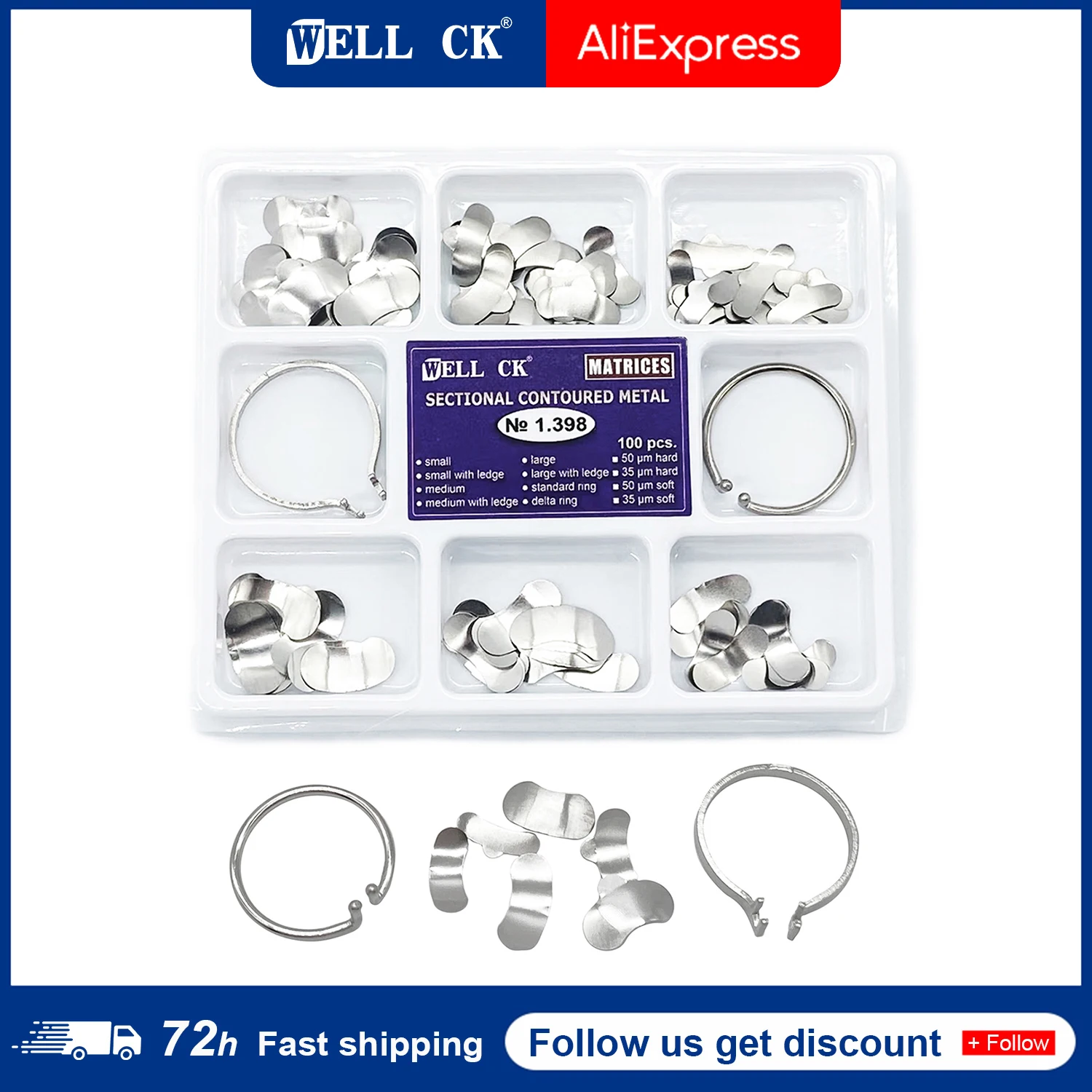 Wellck 100 Pz/Set Matrici Metalliche Sagomate Sezionali A Matrice Dentale