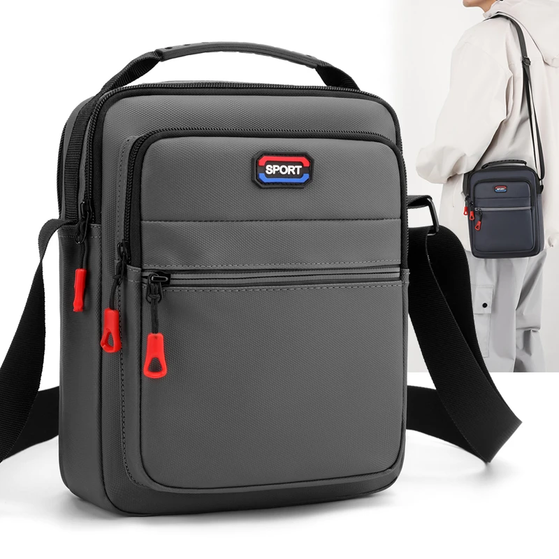 Men's leisure messenger bag, large capacity, multi compartment adjustable strap, zipper type, durable black daily shoulder bag,