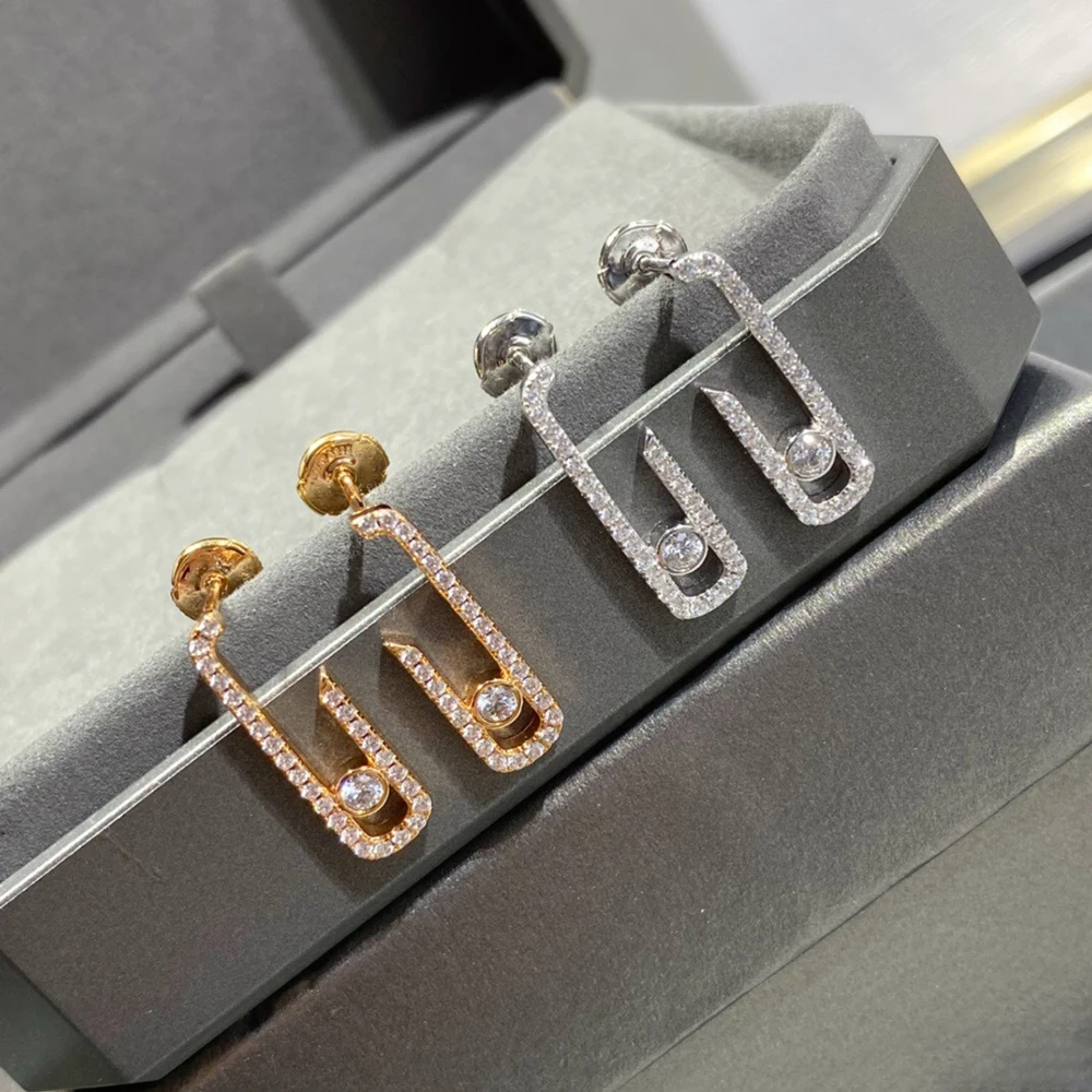 

Luxury brand jewelry 18k platinum MOVE UNO series sliding all diamond women's earrings wedding souvenir