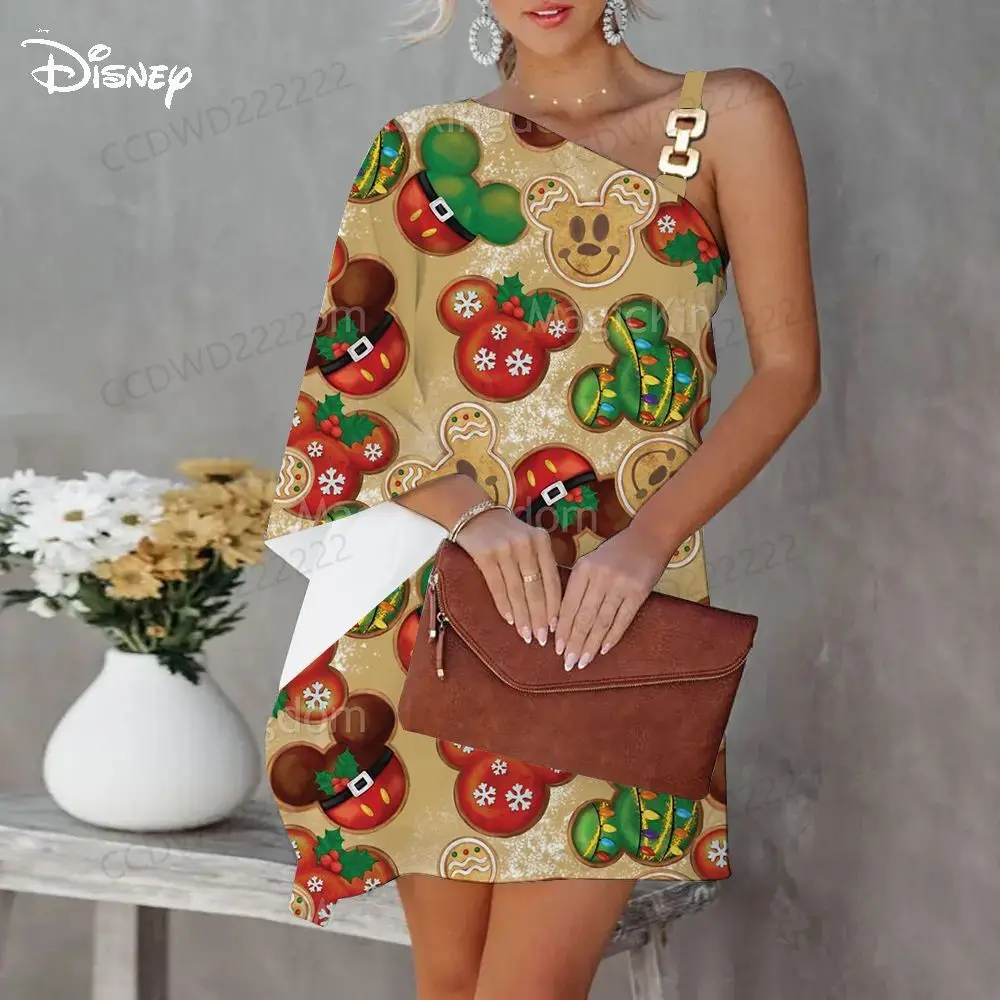 

Mini Dress One-Shoulder Disney Party Dresses Diagonal Collar Mickey Minnie Mouse Elegant Women Evening Luxury Prom 2023 Sexy