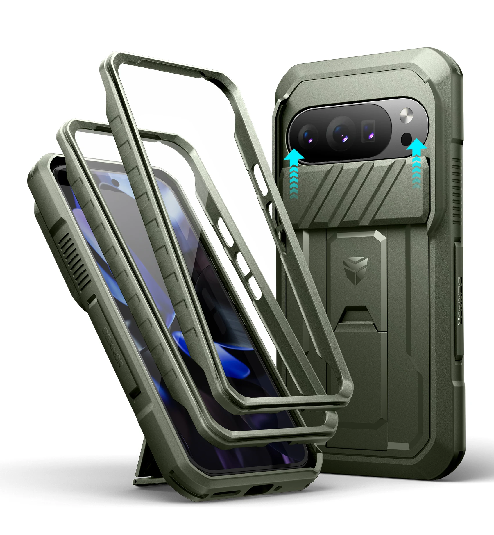 Slide Camera Cover Case with Built-in Screen Protector, Kickstand, and Rugged Shockproof Bumper