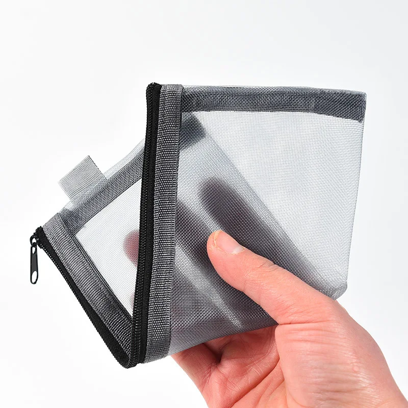20.5x9cm Mesh Cosmetic Bag Nets Stationery Pencil Bag Case Holder Zipper Portable Lipsticks Keys Coin Charge Cable Organizer 5