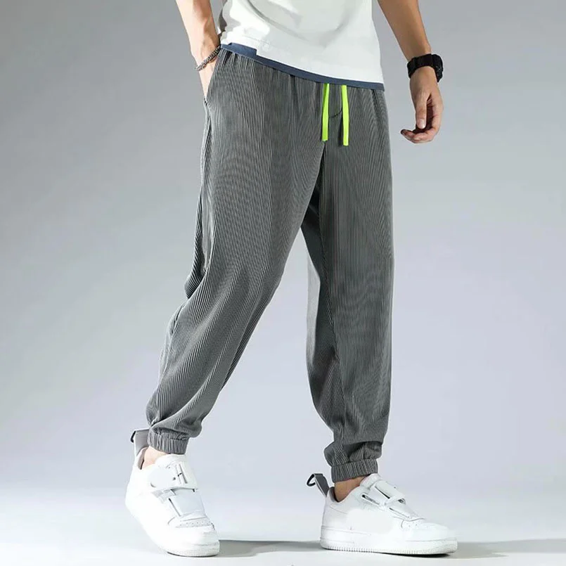 Men Summer Invisible Zipper Open Crotch Ice Silk Jogger Pants Thin Harem Male Oversized Sportswear Trousers 3