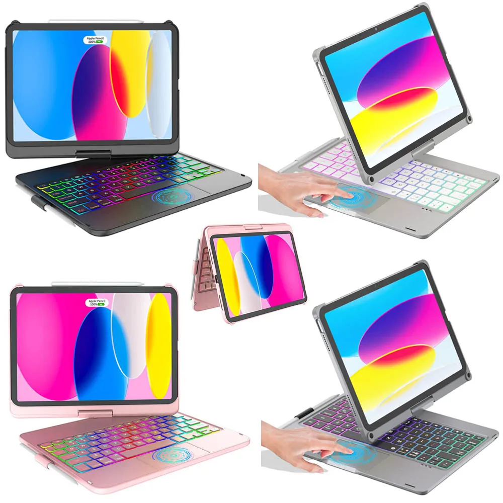 para Ipad 10th 10.9 Polegada Case de Teclado Mágico para Ipad 10th Geração 10.9 A2696 A2757 A2777 360 ° Teclado Retroiluminado Rotativo Capa