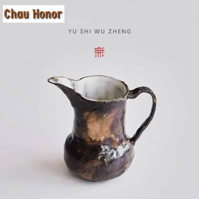 125ml Hand-made Coarse Pottery Fair Cup Creative Handle Pot Powder Yin Male Cup Ceramic Coffee Equalizing Cup and Wine Divider