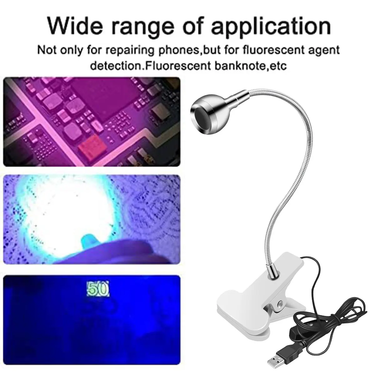 3W LED Ultraviolet Light 4 Dimmable Brightness Desk Lamp Flexible Gooseneck Light USB-powered UV Gel Curing Lamp Fluorescent uv curing lamp