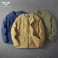 Amekaji Cotton Jacket Men Retro Solid Color Thermal Coat Autumn Winter Quilting Thickened Liner Casual Loose Crewneck Homme Tops 1