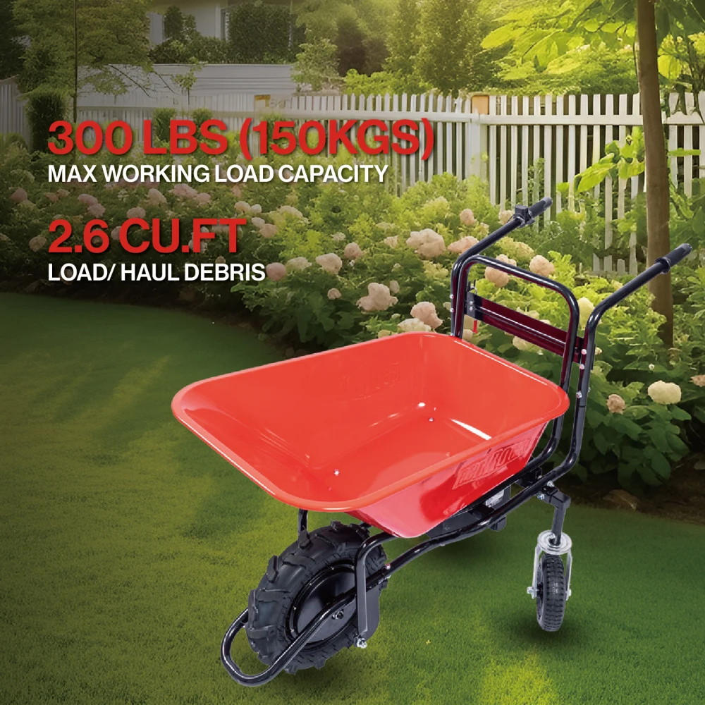 wheelbarrow electric Professional specs-this wheelbarrow uses an electric 24v 500w Brushless motor system, powered by (2)12v