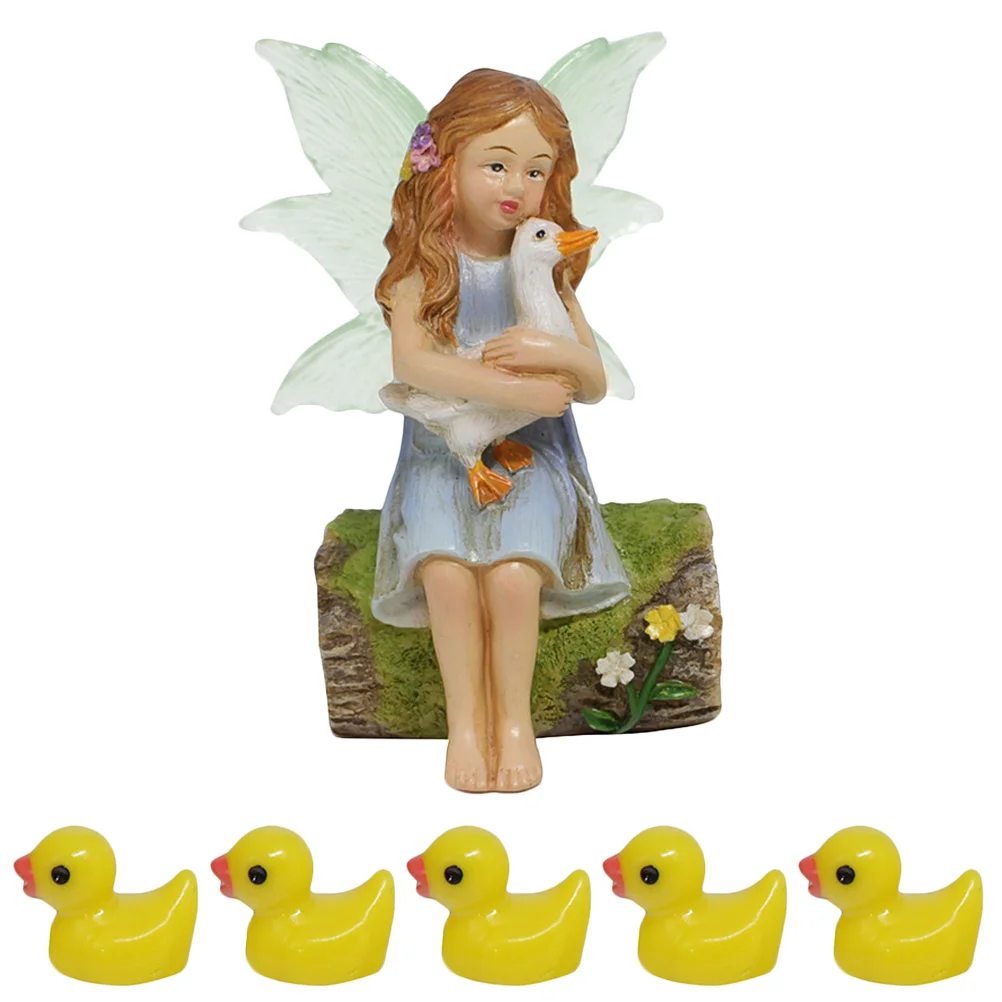 

Girl Ornaments Resin Elf Sculpture Adorable Figurine Home Decor Statue Duck Crafts Realistic Decoration for Wing