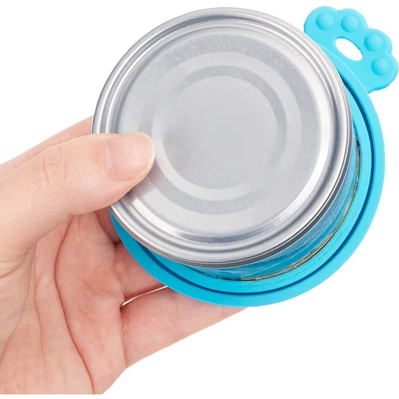 2pcs/set Reusable Pet Food Can Cover Silicone Dogs Cats Storage Tin Cap Lid Seal Cover with Spoon 2