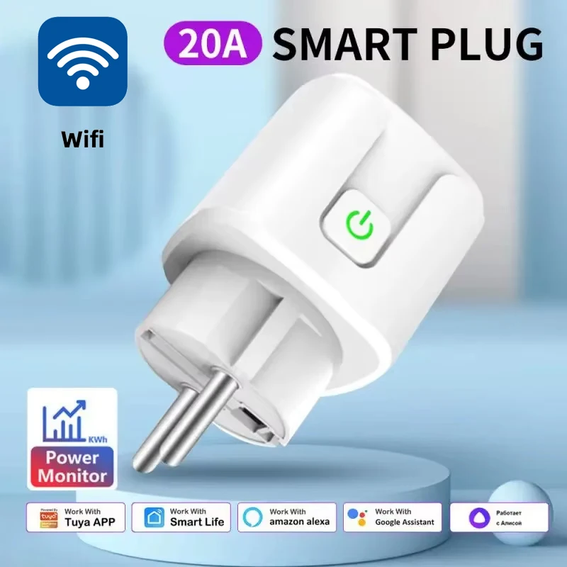 ปลั๊กไฟอัจฉริยะ Tuya WiFi 16A/20A แบบ EU ปลั๊กไฟอัจฉริยะขนาดเล็กสำหรับ HomeKit SmartThings ใช้งานร่วมกับ Siri Alexa และ Google 1
