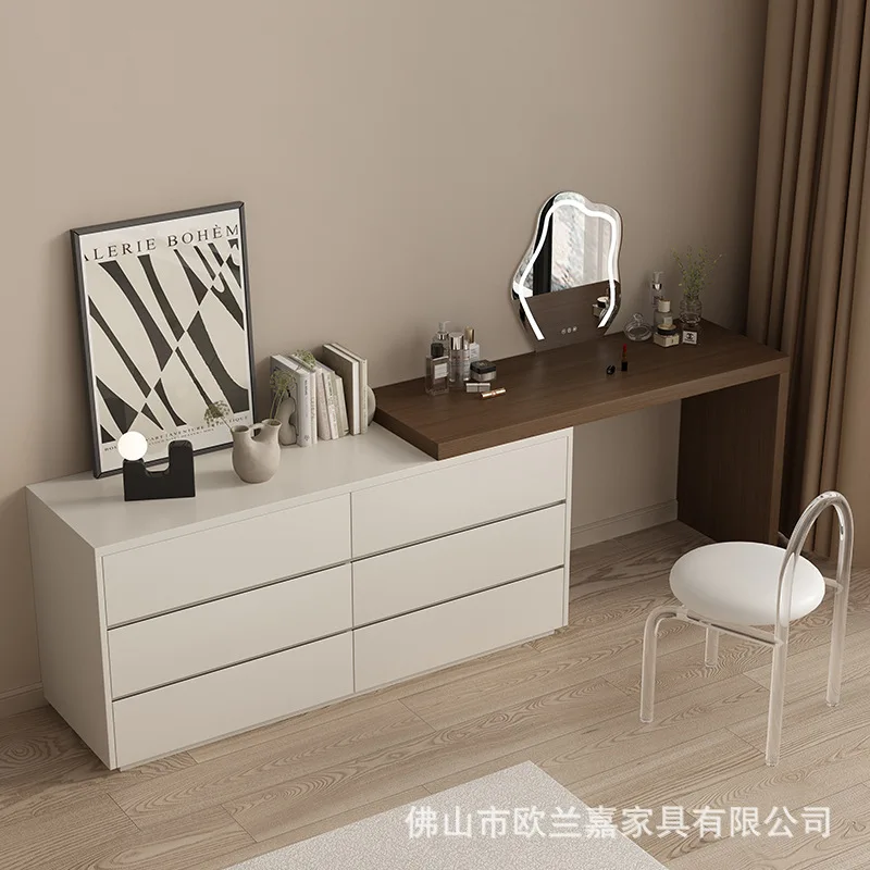 

Ouranjia bedroom cream style full solid wood dresser storage cabinet integrated combination multi-function telescopic