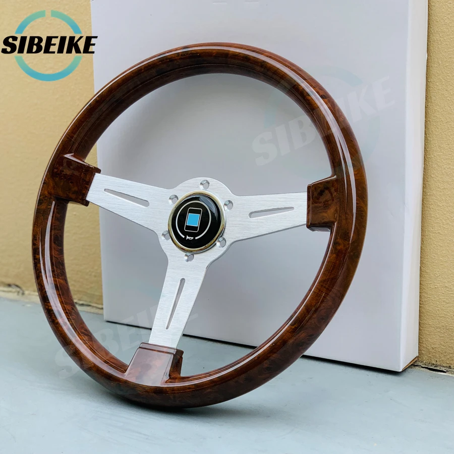 Racing Steering Wheel 14inch Universal Wood Film Steering Wheel Classic Vintage Sports Car Steering Wheel ND Horn Button