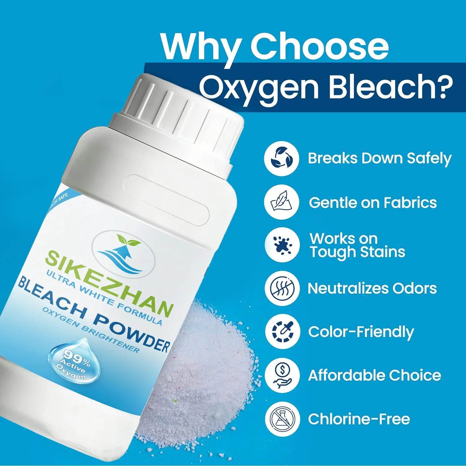 Ultra-Pure Oxygen Bleach Powder – Chlorine-Free Stain Remover & Whitener, Color-Safe All-Purpose Cleaner