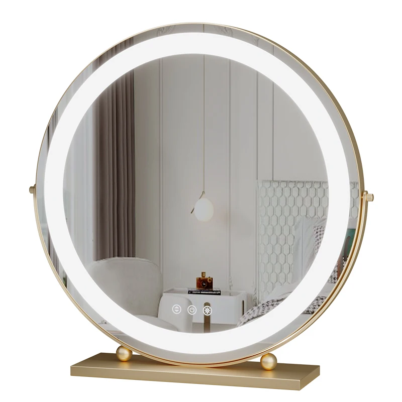 Large Makeup Vanity Mirror with Lights LED Lighted Circle Mirror High Definition Round Tabletop/Desk Mirror Dimmable Lighting