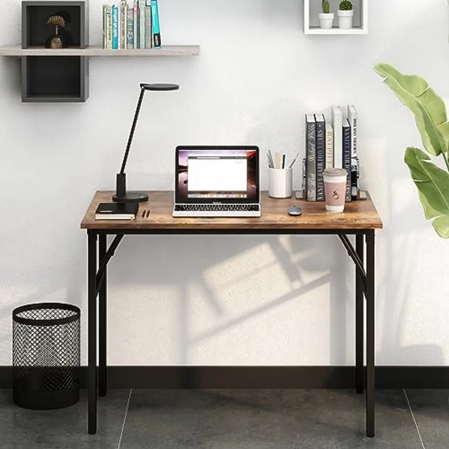 Folding Desk for Home Office 393 8 inch Length Modern Folding Table Computer Desk No Install ed Rustic Brown Desktop Black Fram