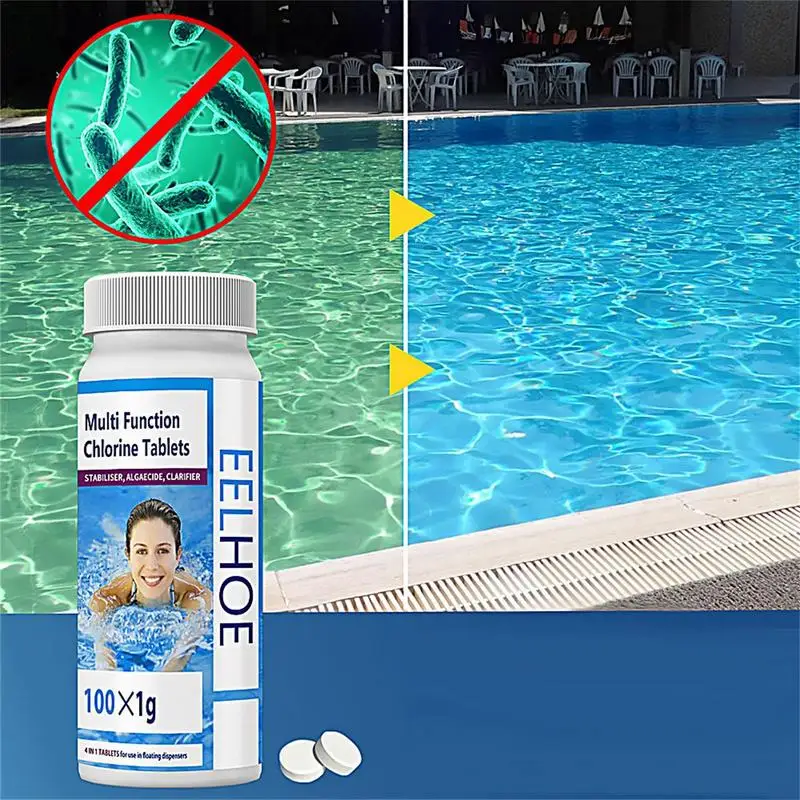 100pcs Tablets Pills Swimming Pool Chlorine Tablets Pipes Cleaning Floating Pool Dispenser for Hot Tub