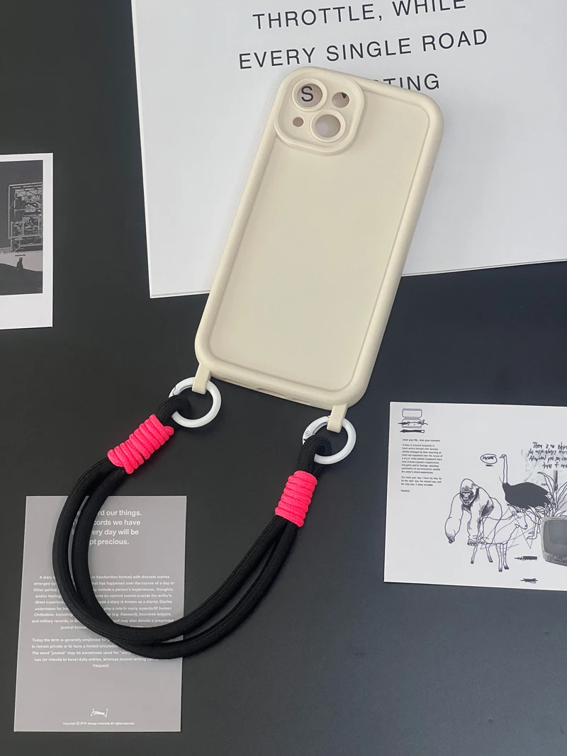 Candy Color Phone Case With Double Lanyard For Iphone Series_voghion.com