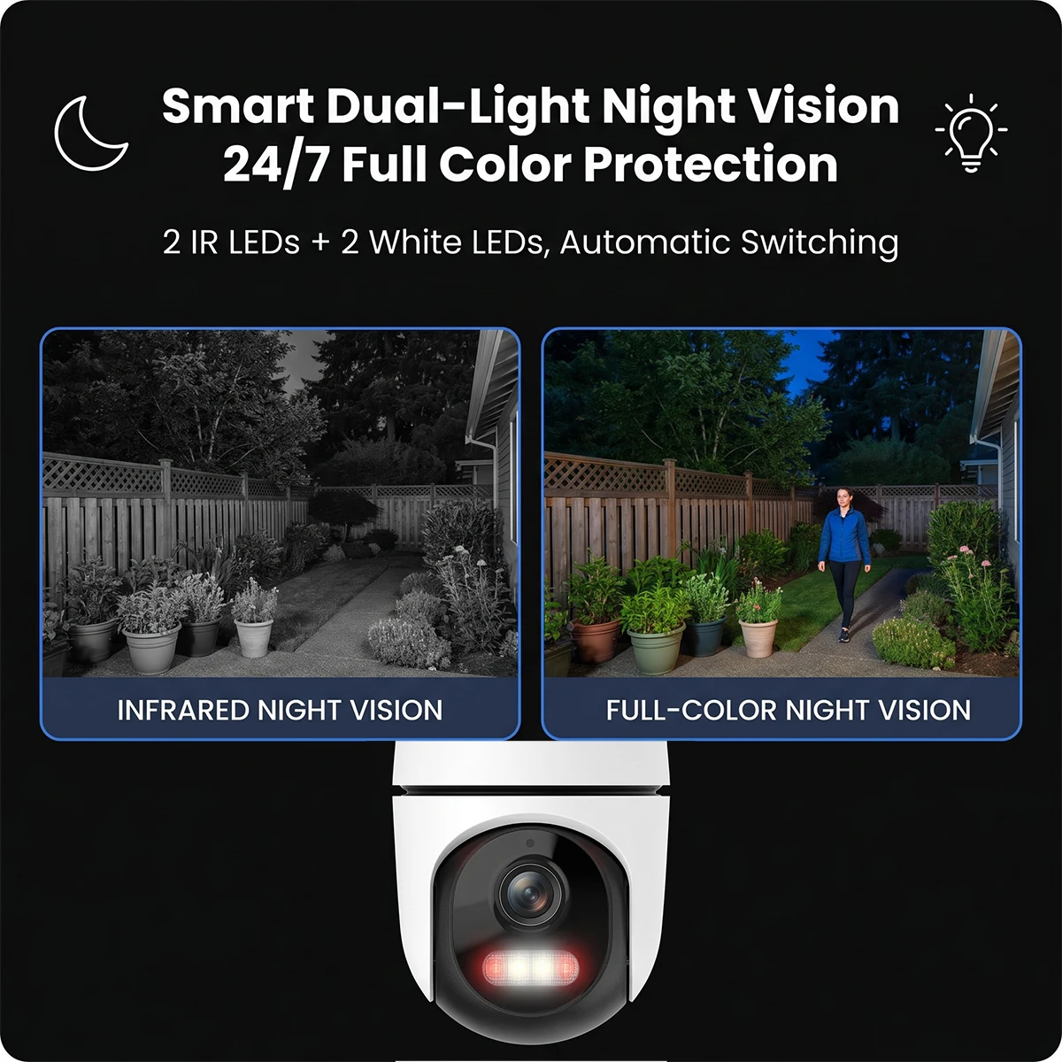 2MP 1080P WiFi PTZ Security Camera Dual Light Night Vision iCSee Two-Way Audio AI Human Detection IP66 Outdoor Surveillance Cam 2