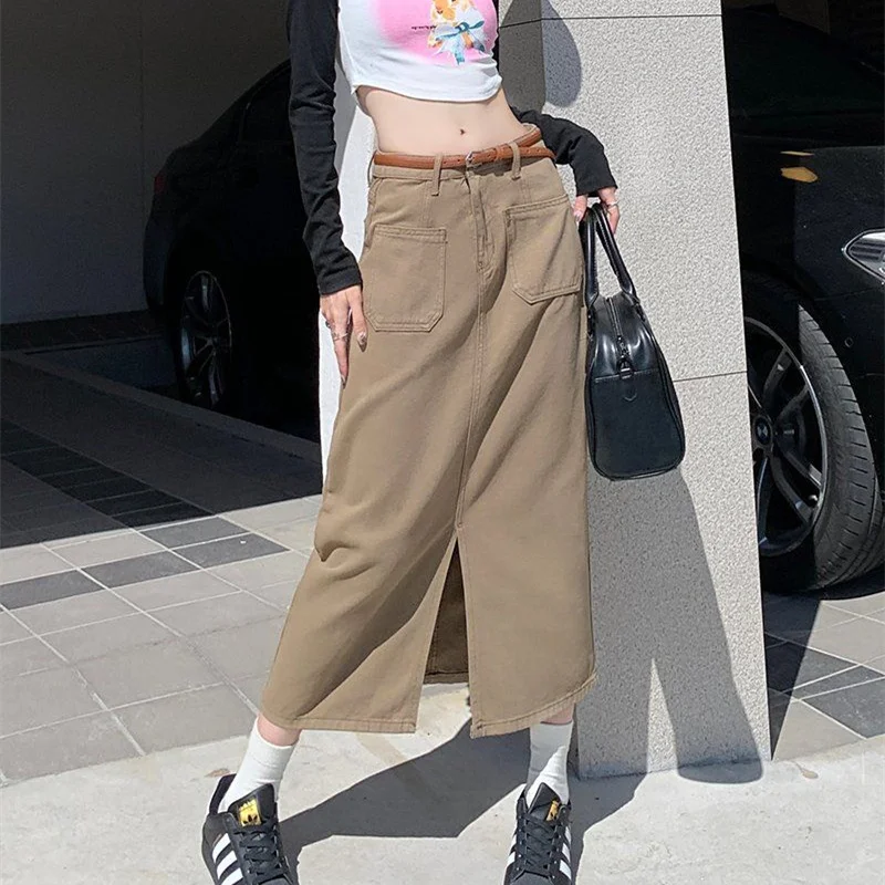 Long Denim Skirt Korean High Waist Vintage A Line Split Midi Skirts Women 2023 Summer Loose Jeans Skirts Jupe Femme Falda Mujer fuel for life denim collection femme