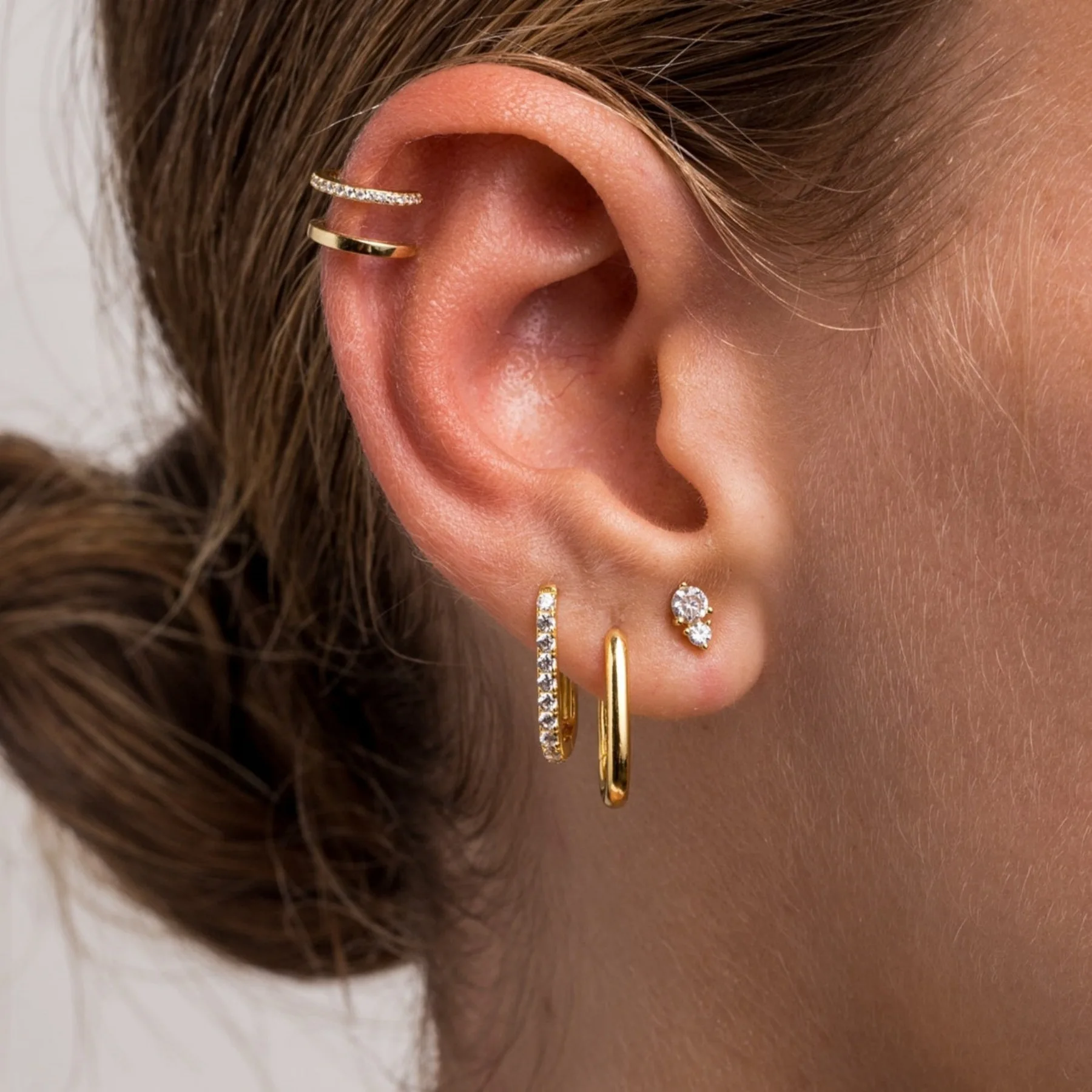 3/4pcs Fashionable Geometric Style Zircon Earrings Niche Set Of Light Luxury Personalized Trendy Earrings For Women