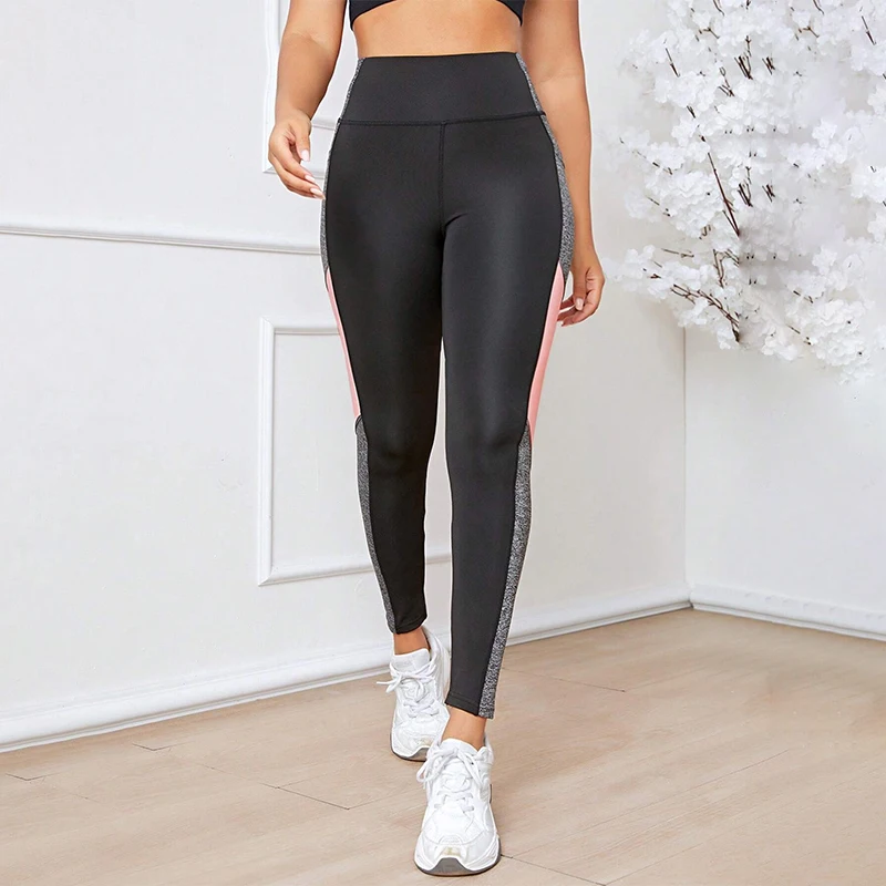 Yoga Pants Colorblocked High Waist Women Tummy Control Workout Leggings With Pockets