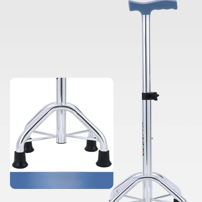 Four-Legged Walking Stick Elderly Anti-Slip Medical Cane Lightweight Mobility Aid Thickened Grip Adjustable Support