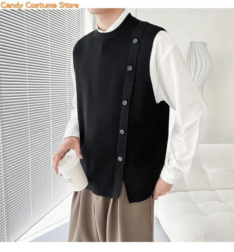 Men Knitwear Vest Cardigan Jacket All-Match Boutique Clothing Simple Stylespring New Light Luxury Fashion Sweater Vest