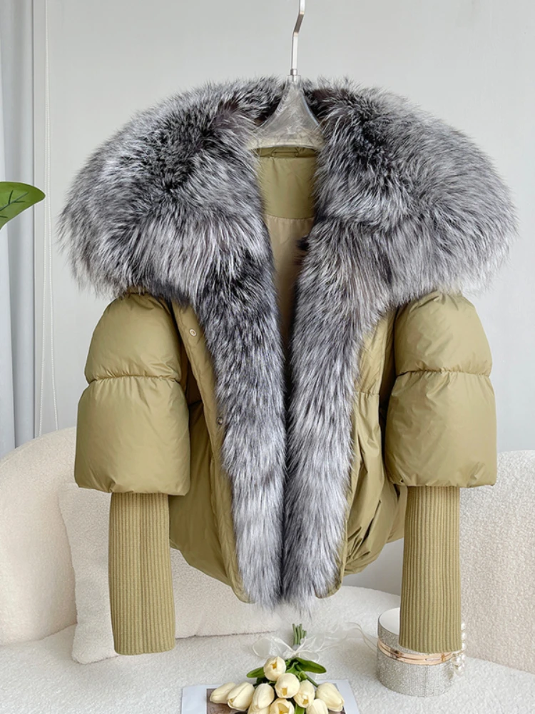 Female Large Fox Fur Collar Outerwear Thick Warm Fur Real Fur Coat Winter Jacket Women White Duck Down Jackets Hooded