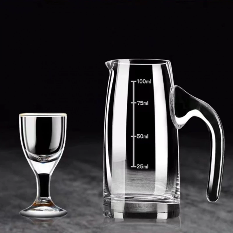 100ml Thick Bottom Glass Baijiu Dispenser Household Whiskey Dispenser Red Wine Decanter Measuring Foreign Wine Jug with Handle