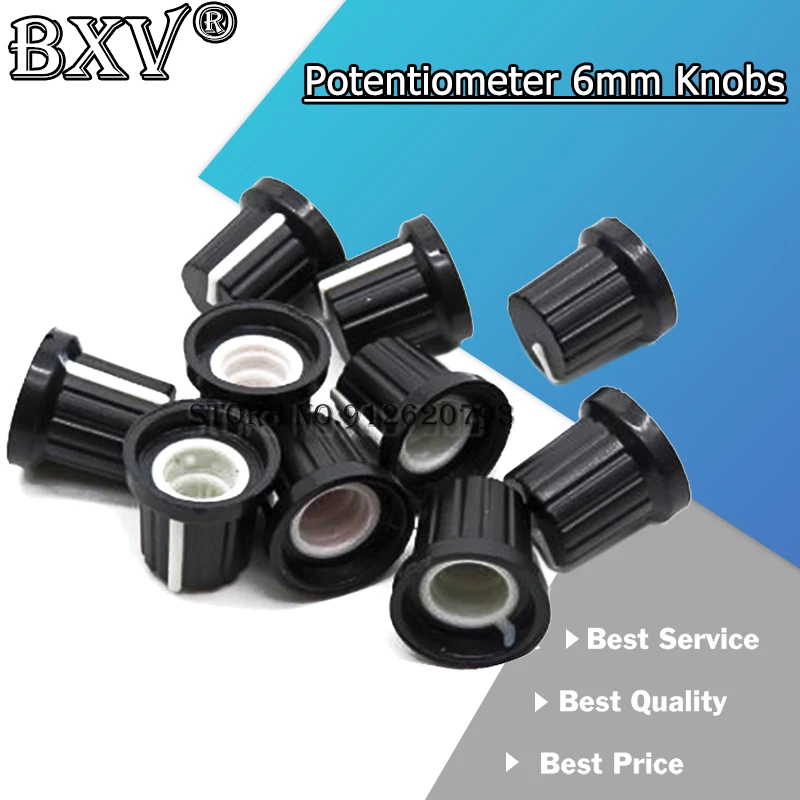 Potentiometer Knobs 20PCS 6mm Shaft Hole Dia Plastic Threaded Knurled Potentiometer Knobs Caps Wh148 potentiometer knobs