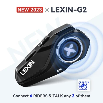 Lexin-G2 오토바이 인터콤 헬멧 블루투스 헤드세트, 핸즈프리 커뮤니케이터 FM 라디오 탑재, 최대 6 명의 라이더 인터폰, 2023 년 신제품