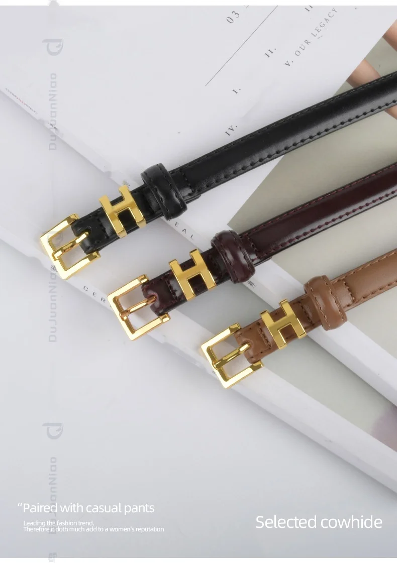 2024 New Belt Women's Genuine Leather Thin Belt H Home Fashion Casual Versatile Cowhide Small Belt Decoration Dress Real Belt_voghion.com