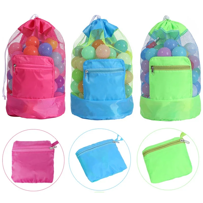 Foldable Beach Mesh Bag Beach Storage Pouch Tote Bag Large Capacity Travel Kids Toy Organizer Net Portable Storage Backpack