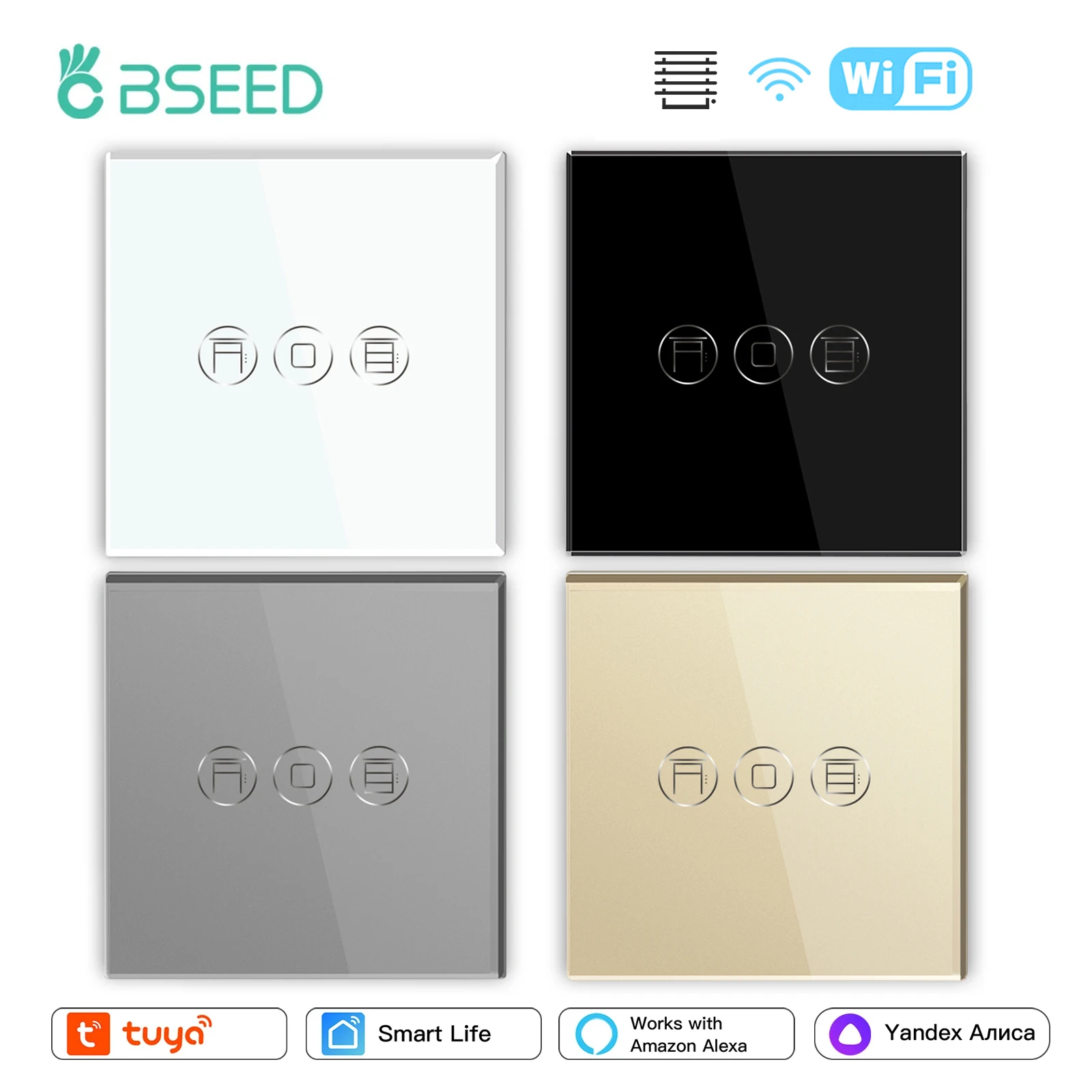 Bseed-wifi Smart Touch Interruptor do Obturador do Rolo Funciona com Tuya Vida Inteligente Alexa App Persianas do Motor Controle de Porcentagem