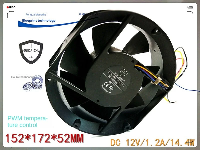 

Guncaizhu Oval 152*172 * 52MM 17251 12V Double Ball PWM Temperature Control Cooling Fan