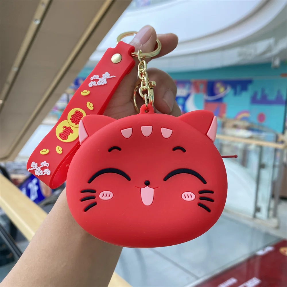Cute Silicone Coin Purse Wallet Keychain Cartoon Cat Dogs Kids Key Wallets Portable Lipstick Earphone Storage Bag Children Gift